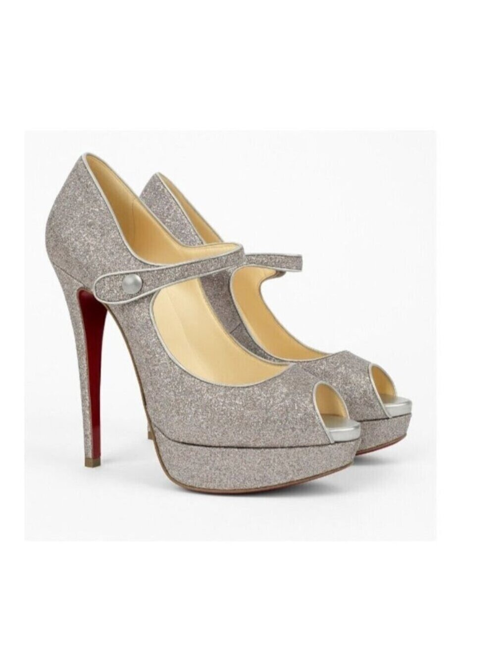 Christian Louboutin Bana 140 Glitter Minispecchio Silver Mary Jane Platform 0412 - Picture 3 of 12